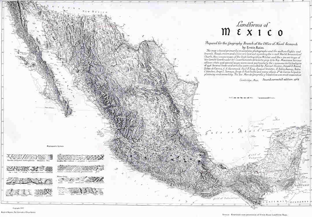 Map of landforms of Mexico