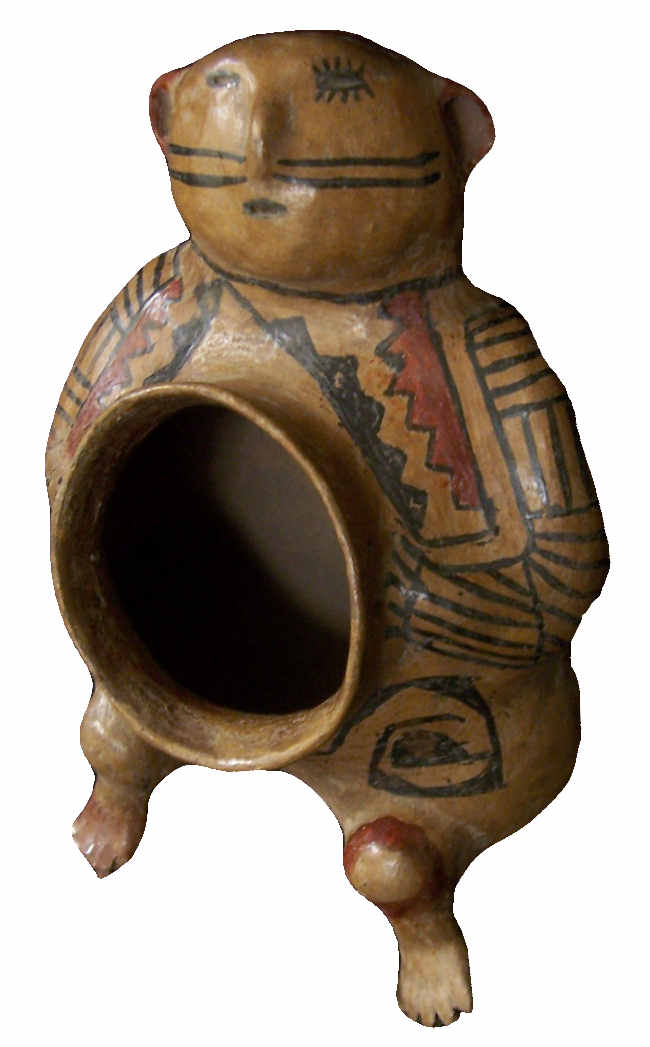 Image of Casas Grandes pot: Pot with squatting figure with pot opening in belly