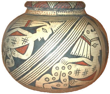 Image of Casas Grandes pot: figure with macaw headdress