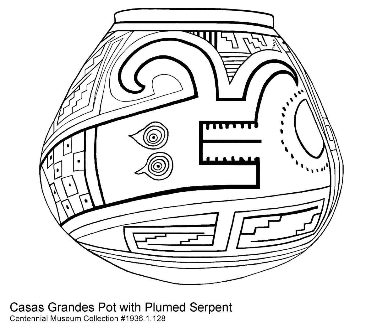 Coloring page: Casas Grandes plumed serpent vessel