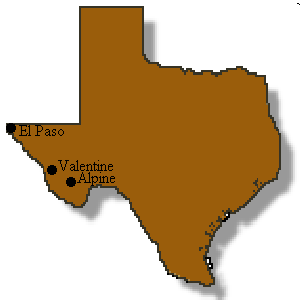 map of Texas showing El Paso, Valentine, and Alpine