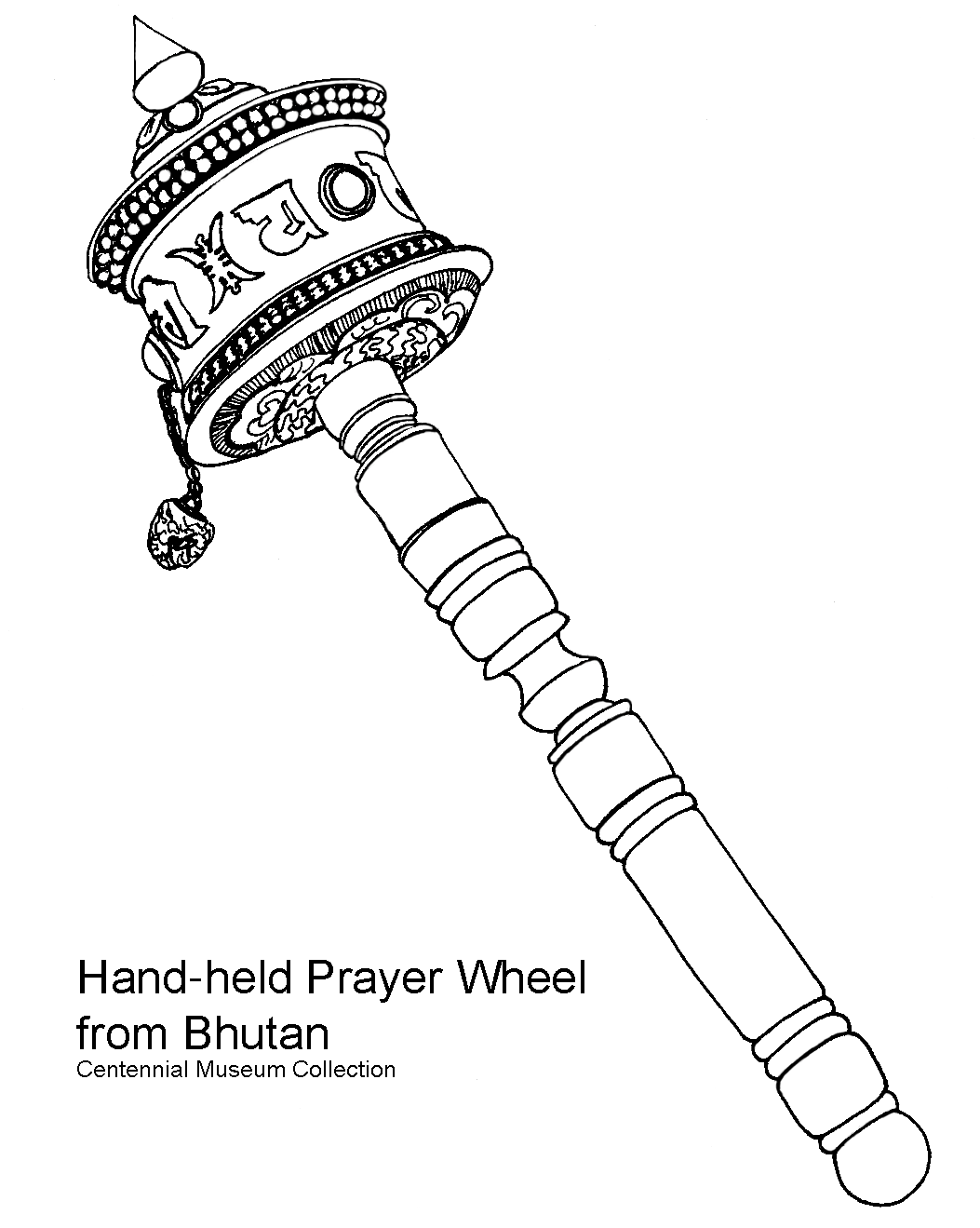 Coloring page: Bhutanese hand-held prayer wheel drawing