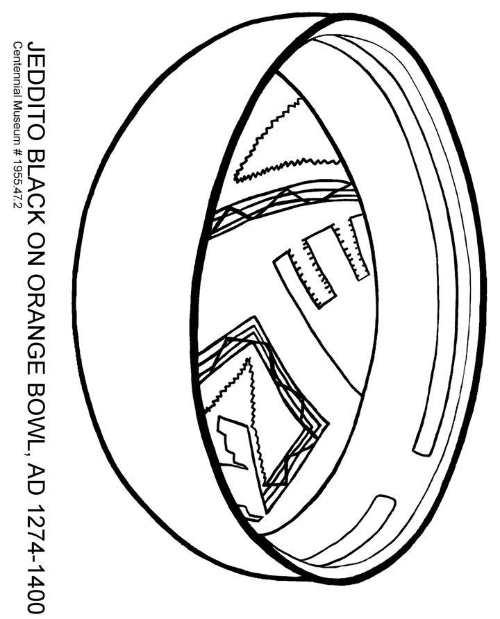 coloring page: Oblique view of Jeddito Black on Orange bowl