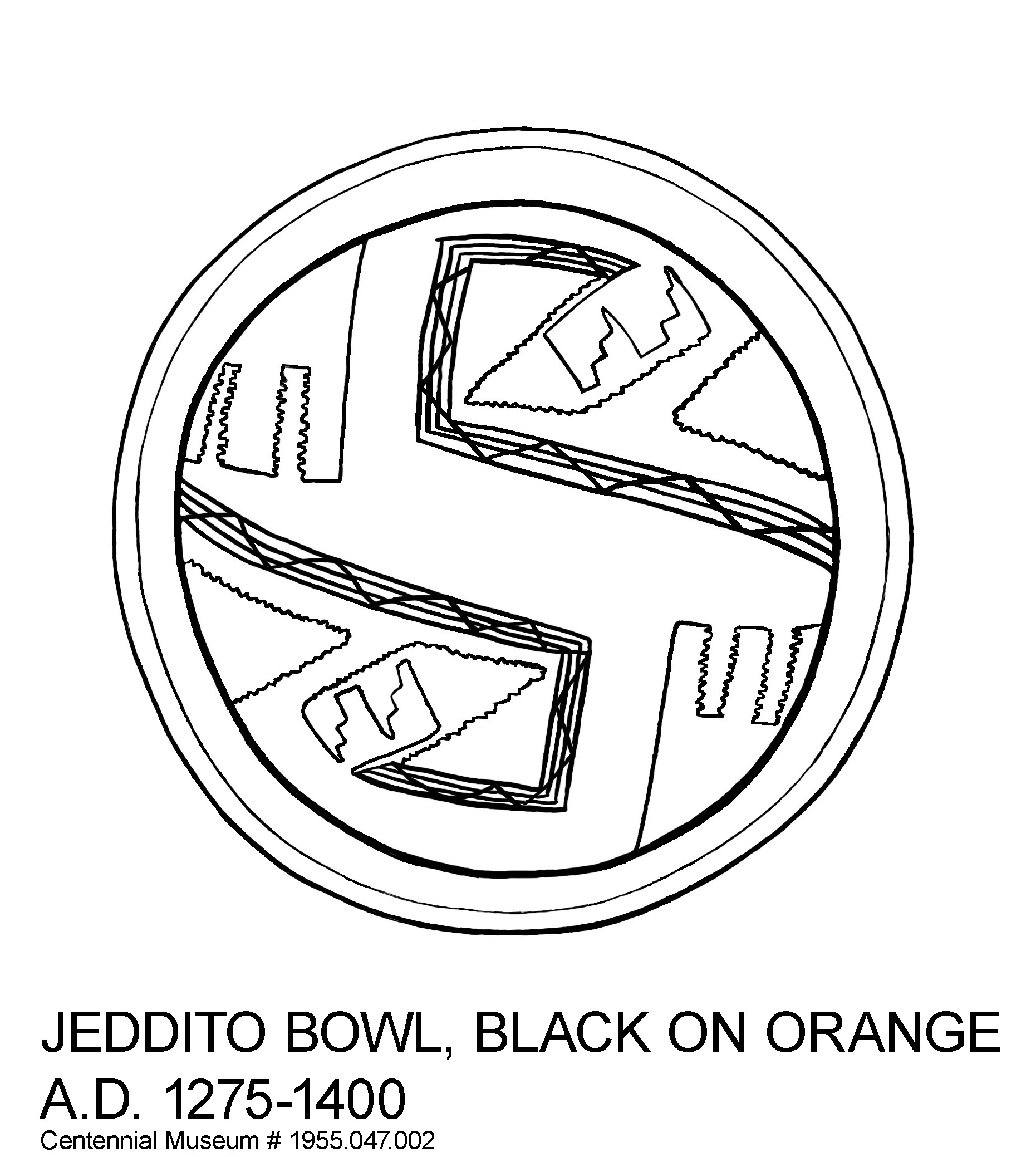 coloring page: Inside view of Jeddito Black on Orange bowl