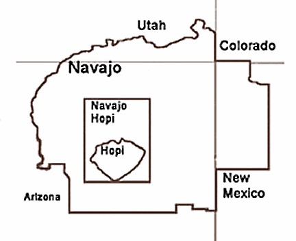 Map of the Four Corners region showing the Navajo Reservation